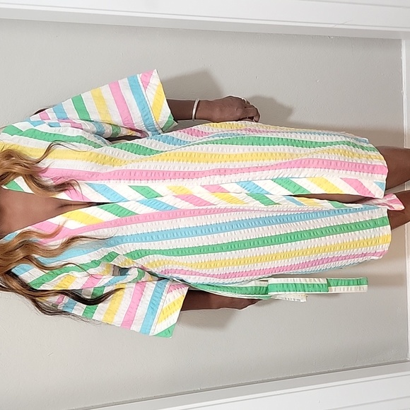 VTG | Vintage Multicolored Striped Kimono Style Robe - Picture 1 of 11